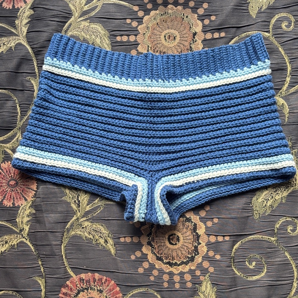 Handcrafted Blue and White Crochet Short Shorts
